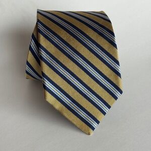 Brooks Brothers Makers and Merchants Silk Stripe Tie Navy Blue Yellow